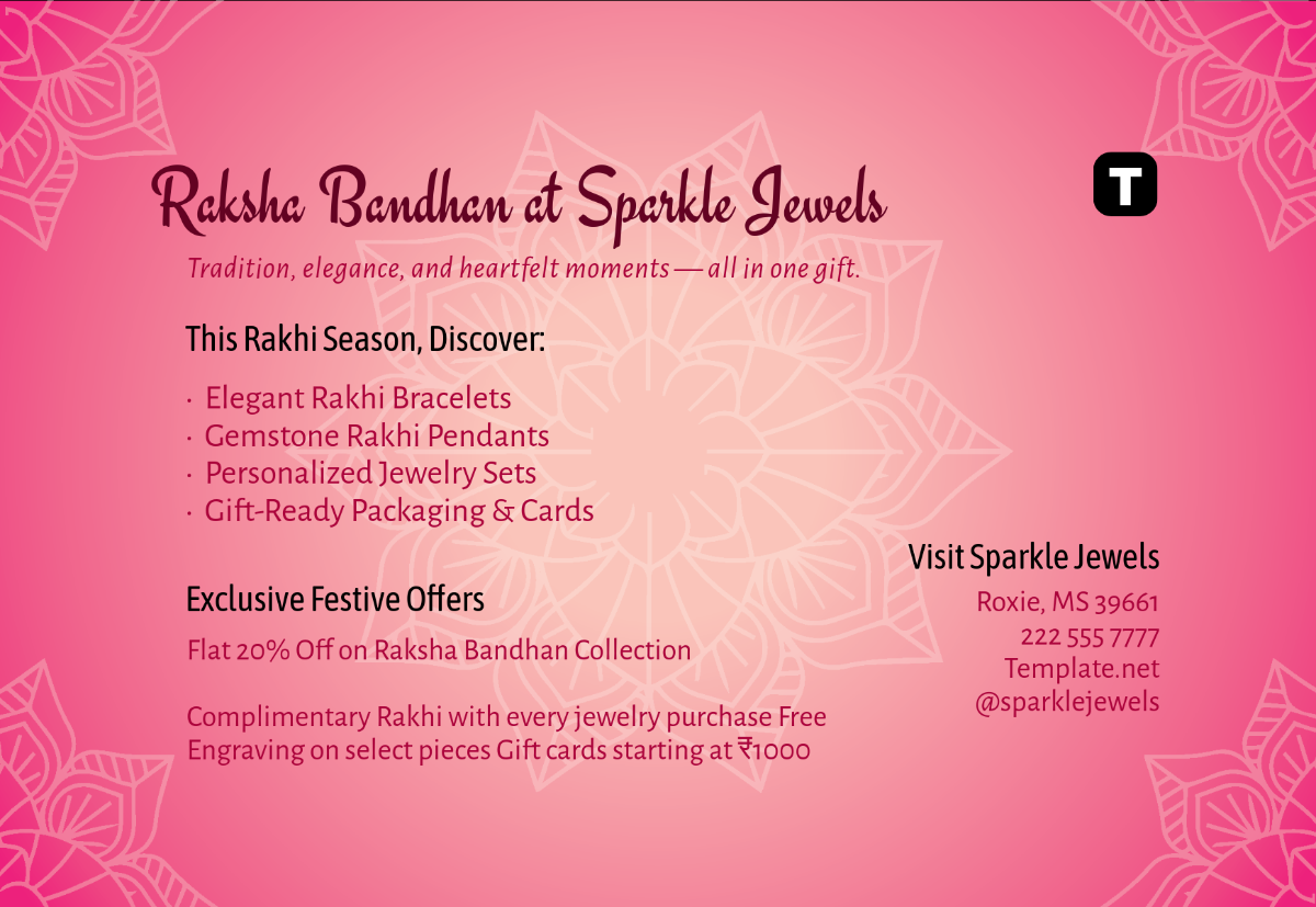 Free Pink Raksha Bandhan Rack Card Template