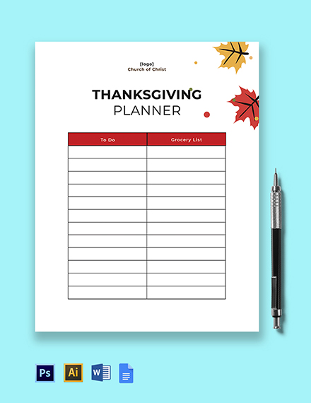 Thanksgiving Planner Template - Illustrator, Word, PSD | Template.net