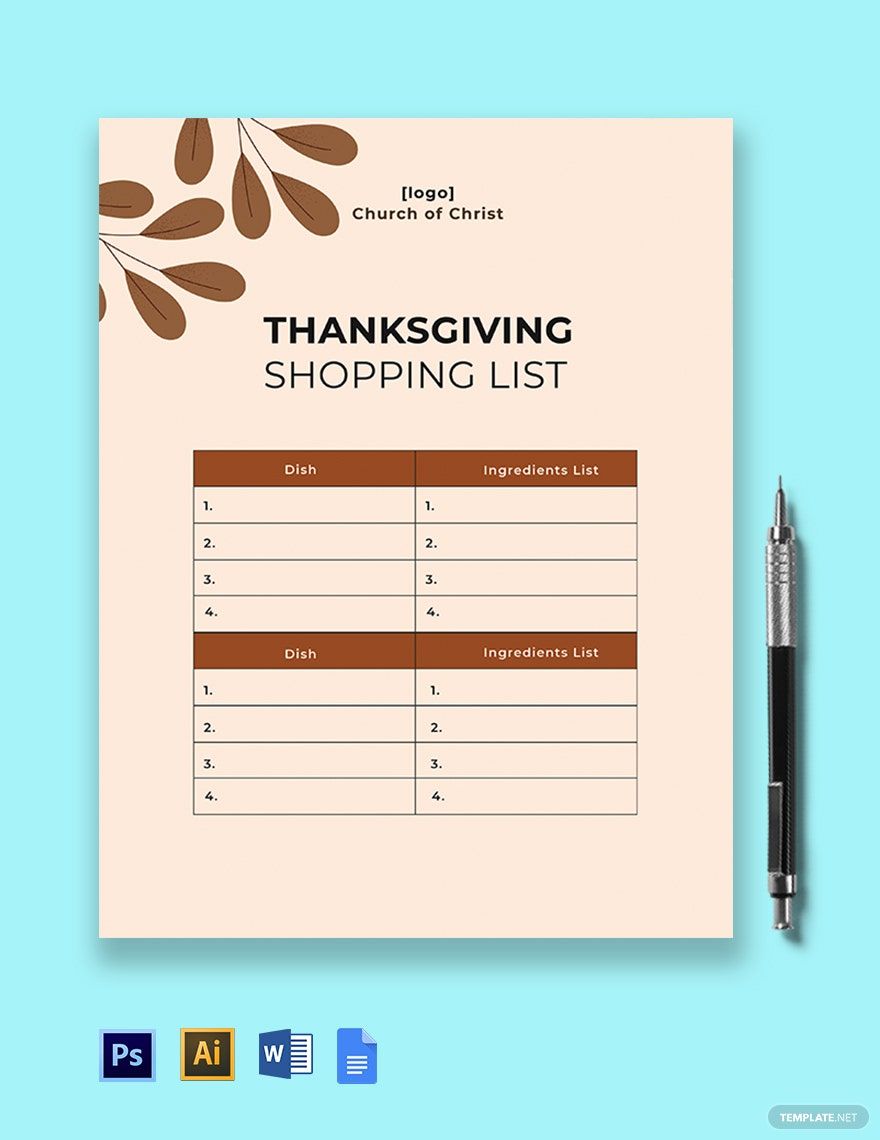 Thanksgiving Shopping List Template