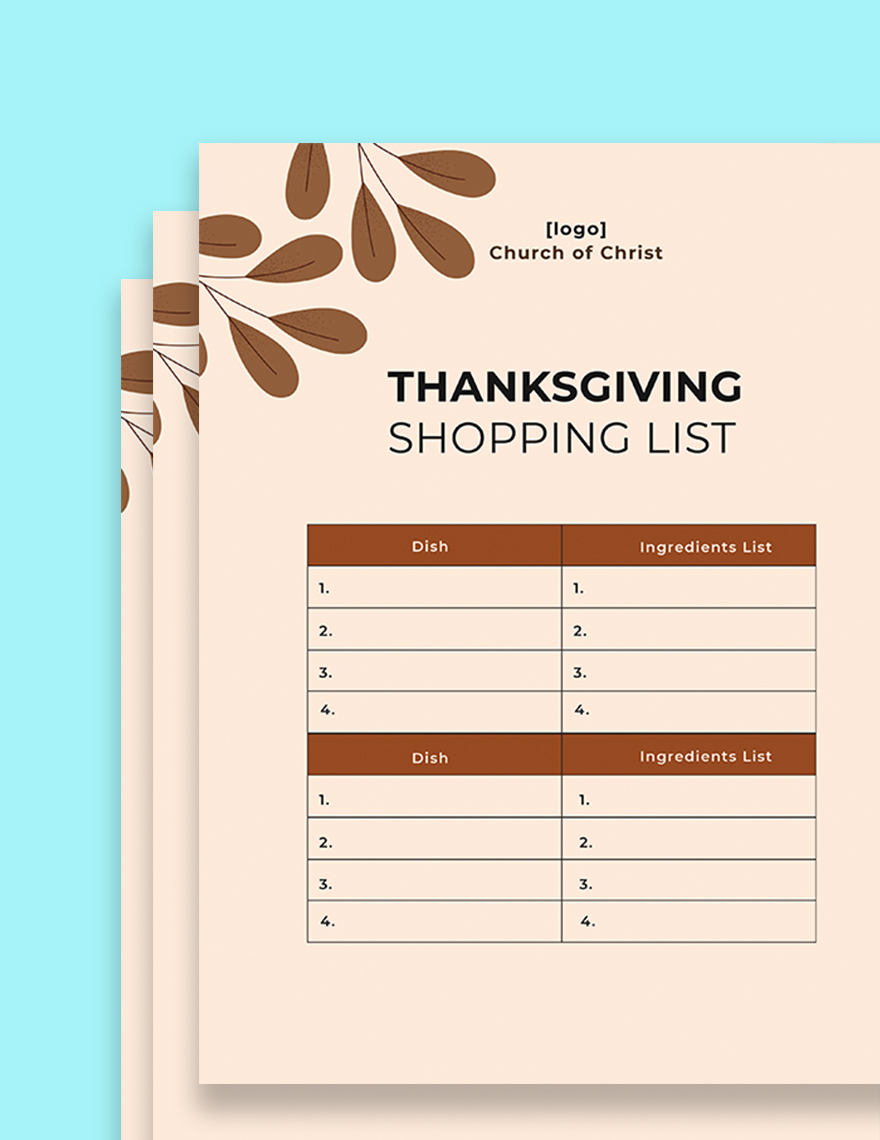 Thanksgiving Shopping List Template
