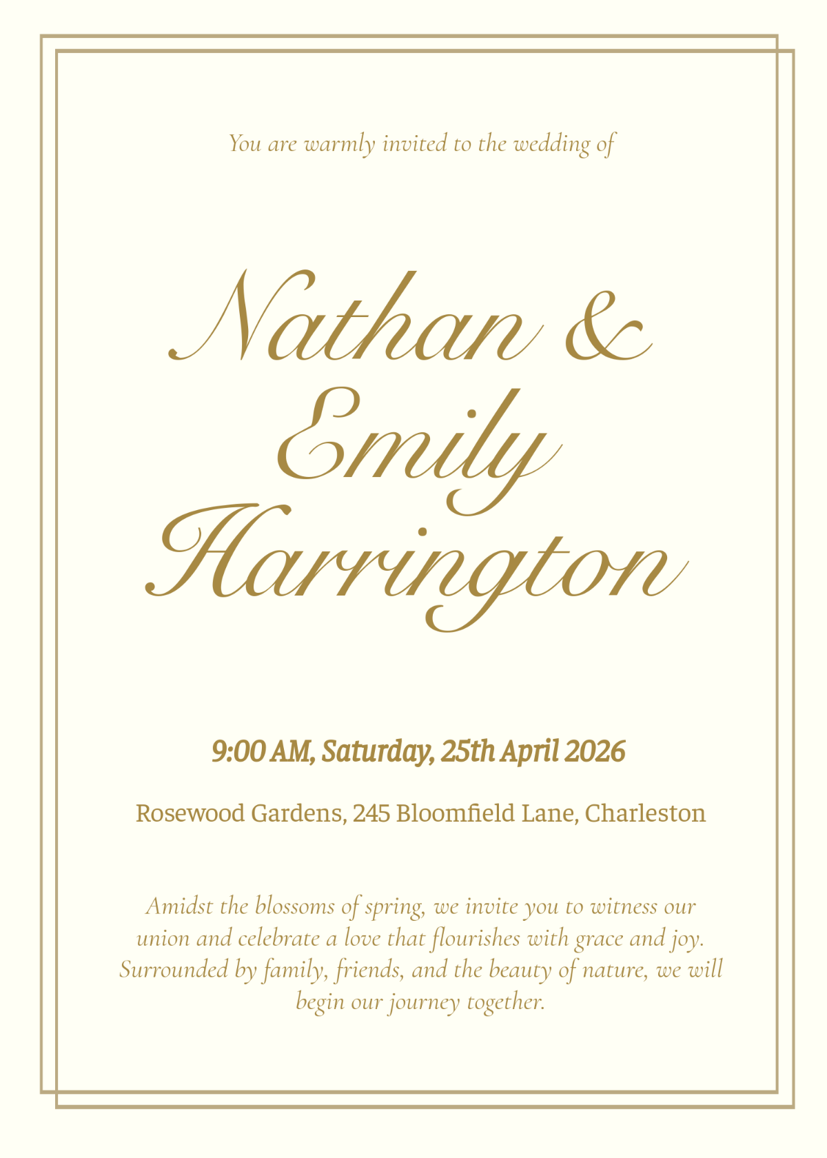 Free Elegant Spring Wedding Invitation Template to Edit Online