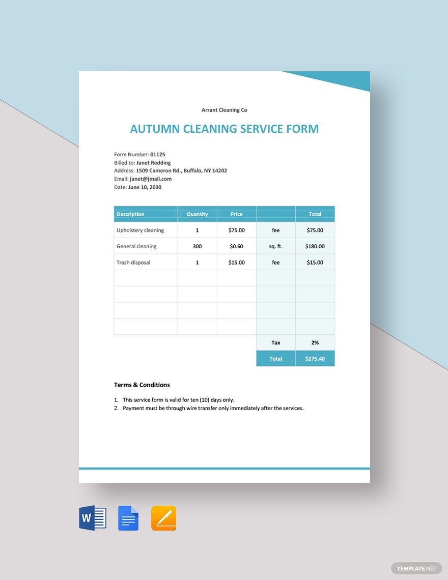 Free Autumn Cleaning Service Form Template