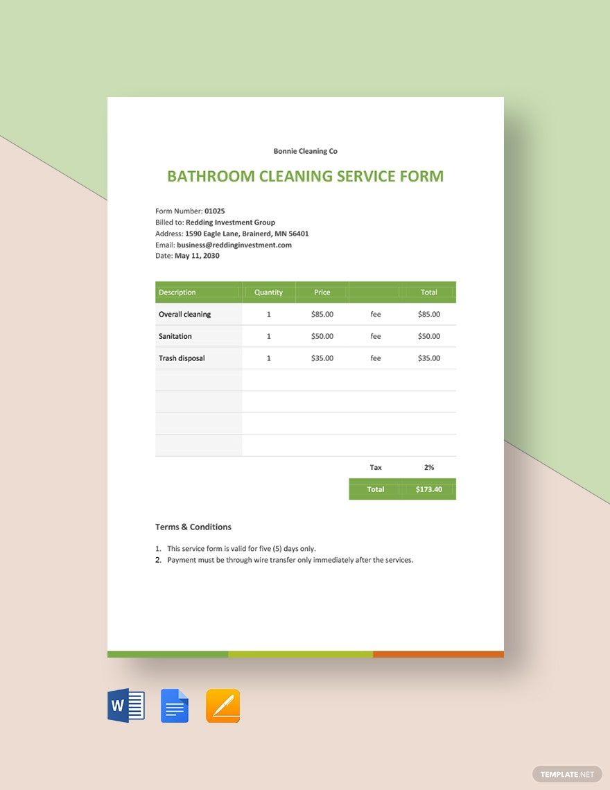 Free Cleaning Business Form Template