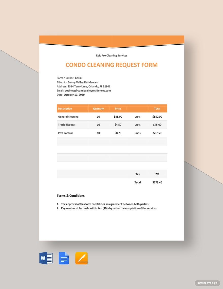Cleaning Request Form Template