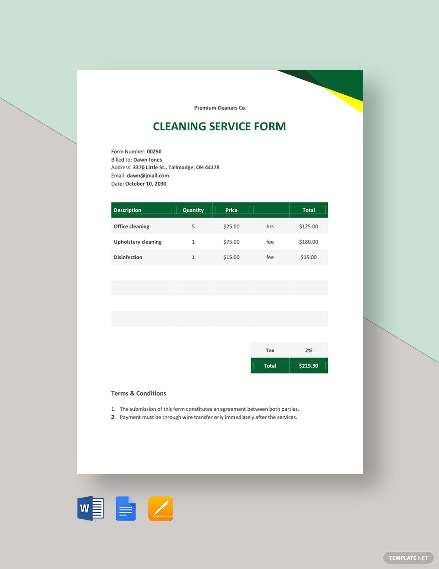 Cleaning Service Form Template