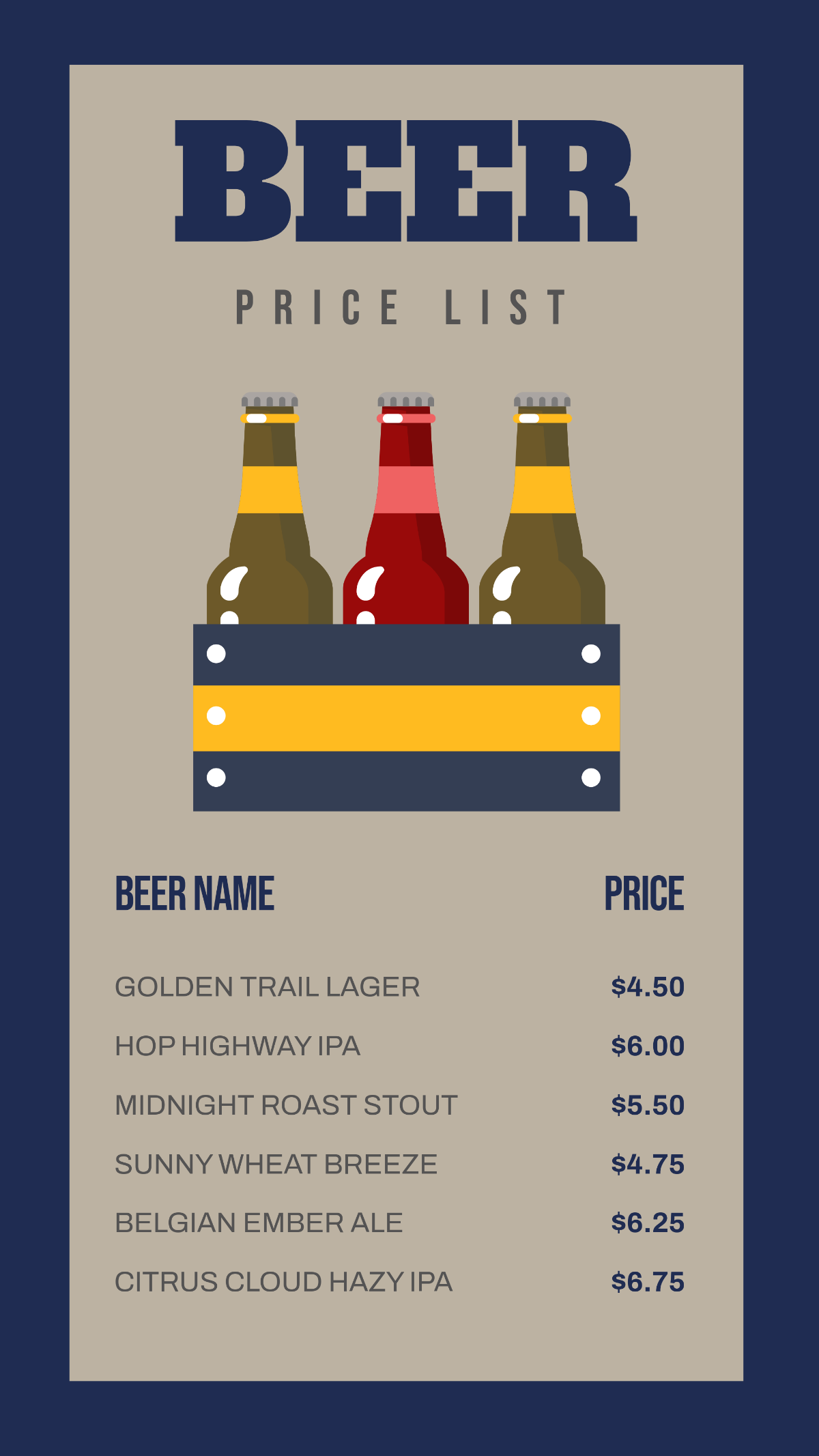 Free Beer Price List Template