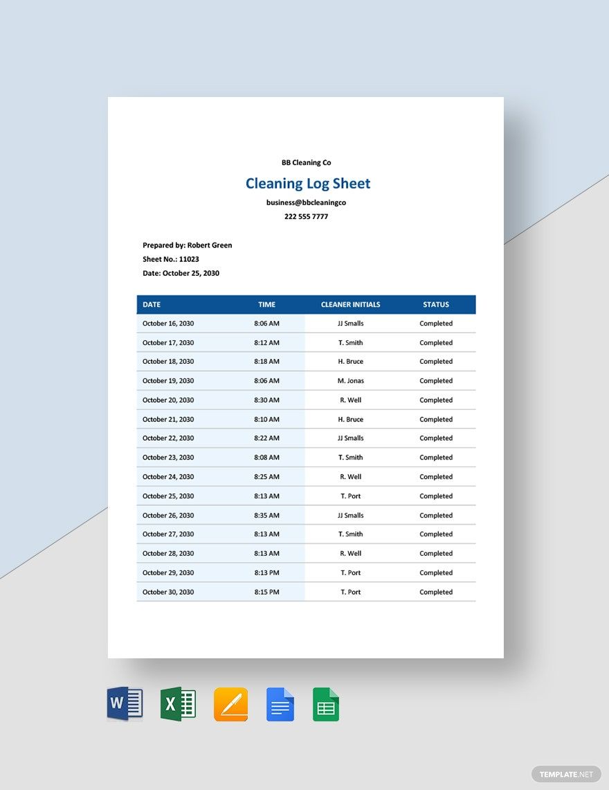 Cleaning Log Template Download In Word Google Docs Excel Google 