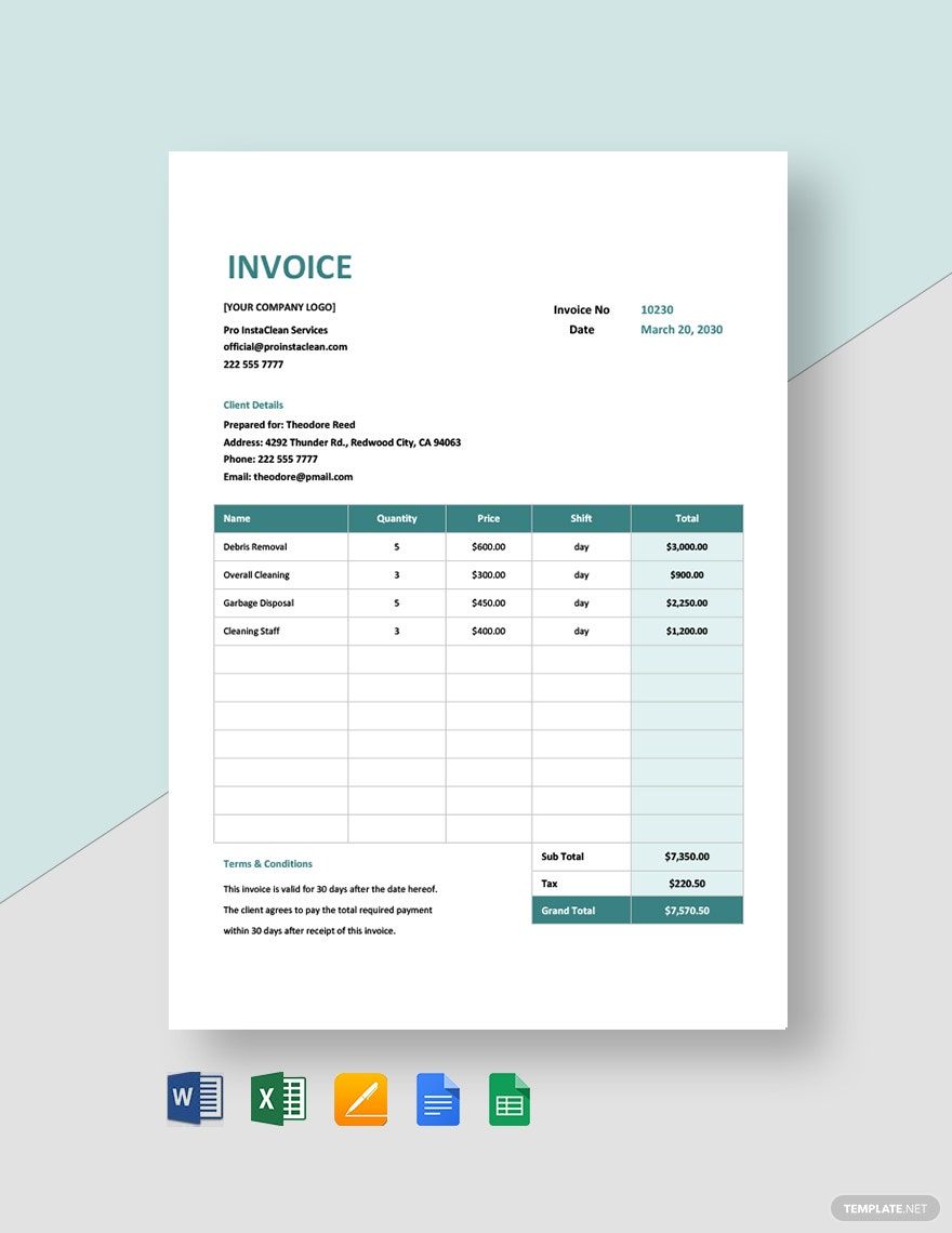 Free Construction Cleaning Invoice Template Download In Word Google 