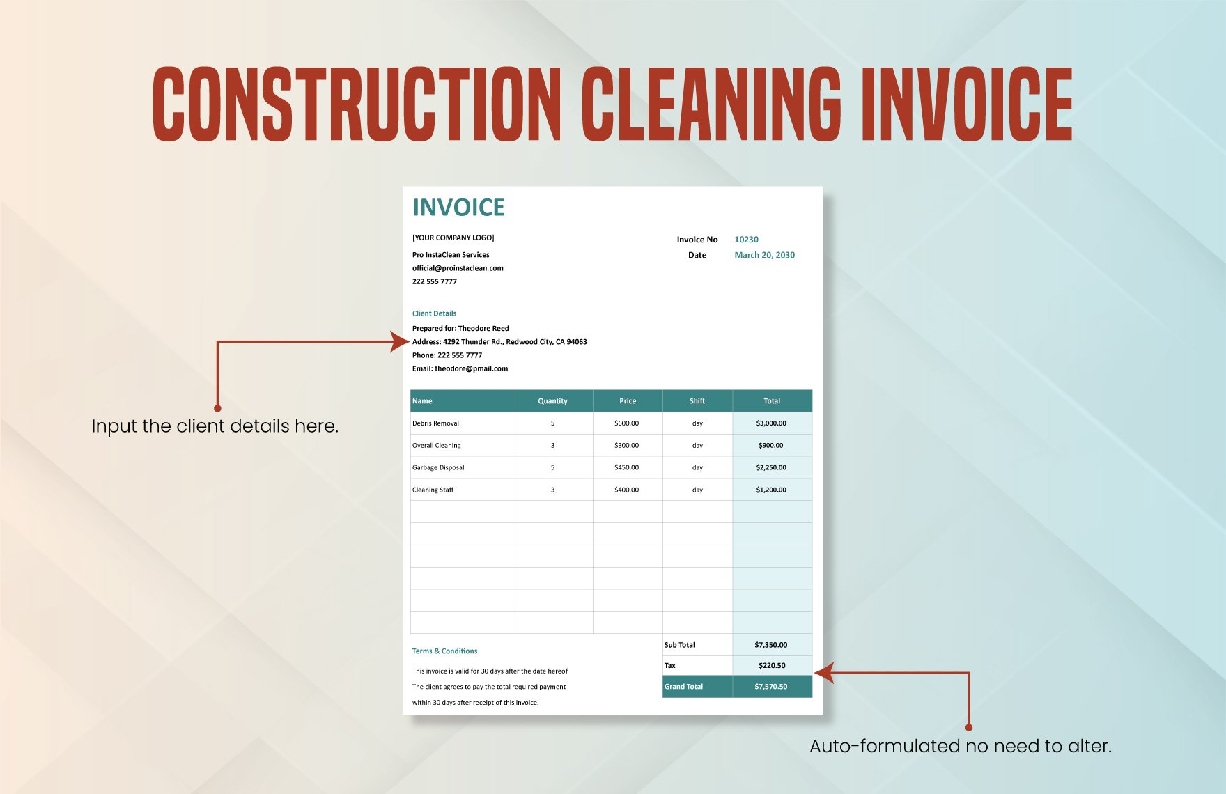 Construction Cleaning Invoice Template
