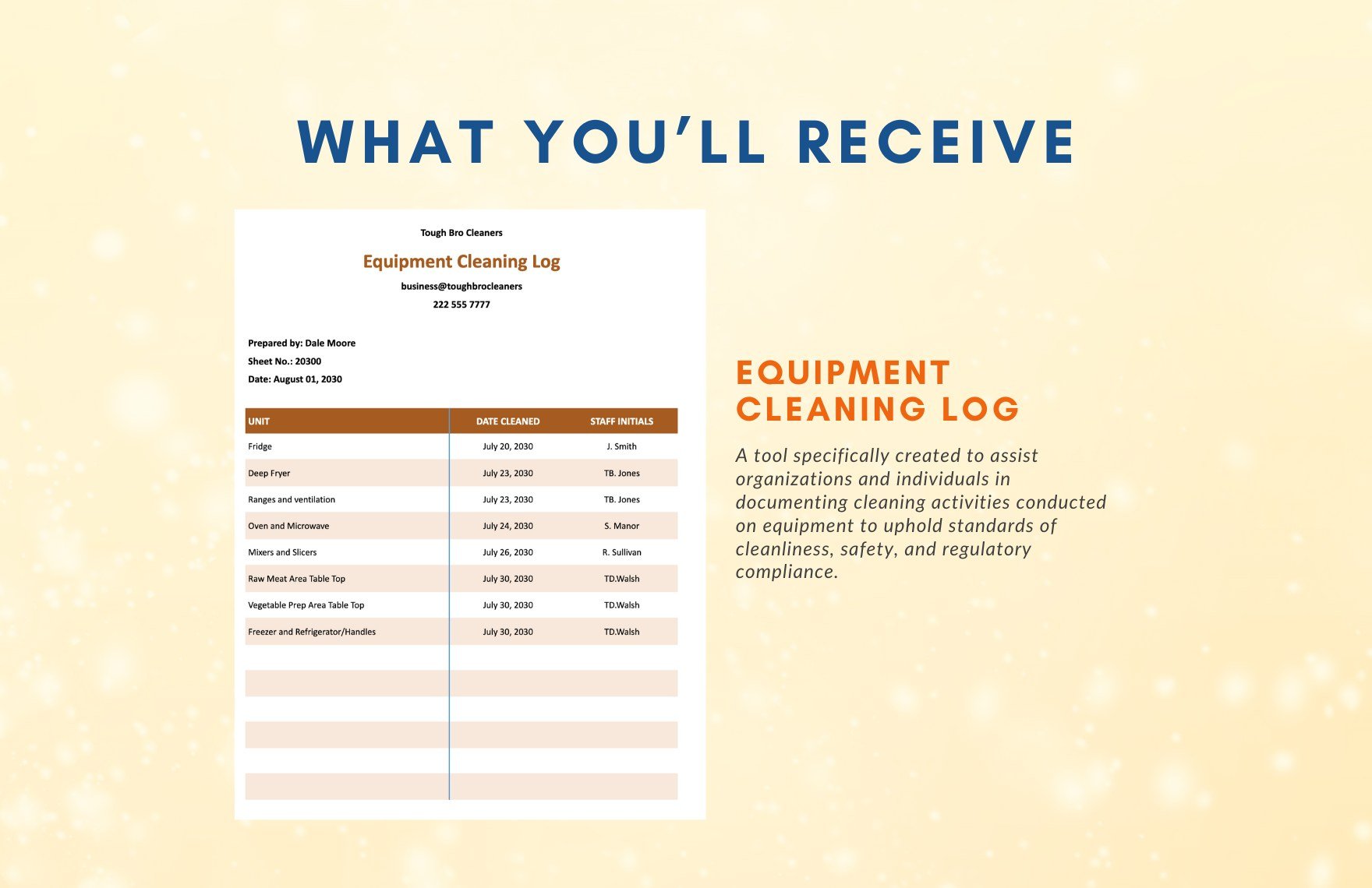 Equipment Cleaning Log Template