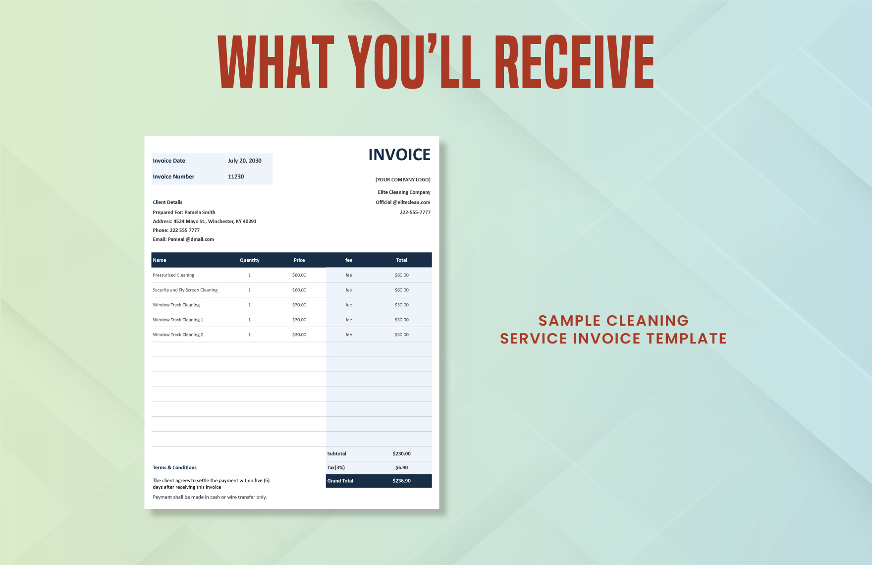 Sample Cleaning Service Invoice Template