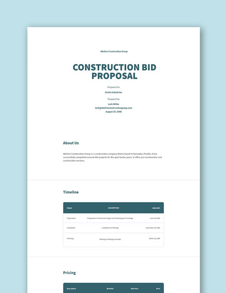 Construction Bid Proposal Template - Word | Template.net