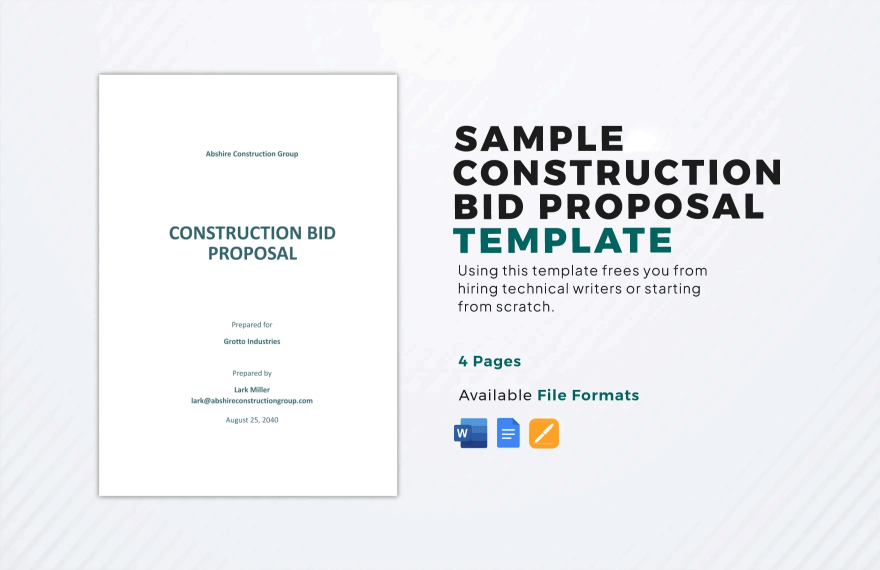 Free Sample Construction Bid Proposal Template in Word, Google Docs, Apple Pages