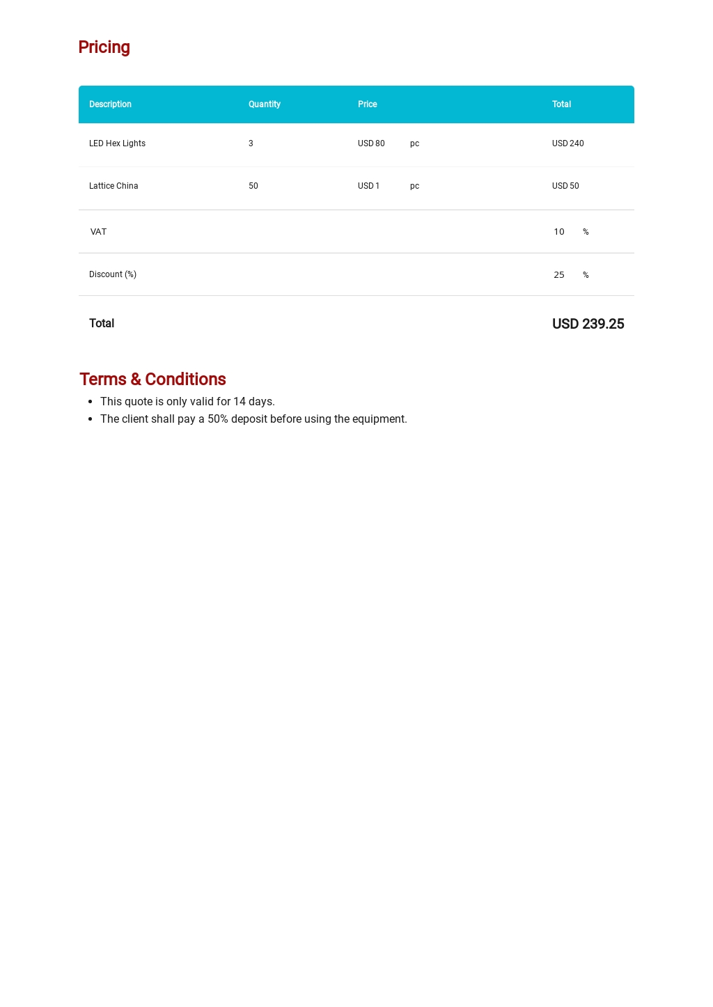 Rental Quotation Format Template [Free PDF] Google Docs, Word