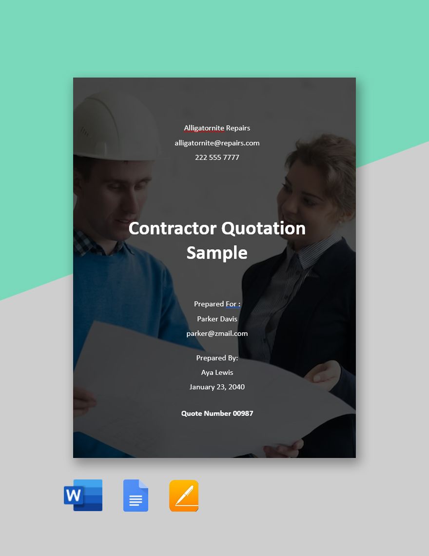 Contractor Quotation Sample Template in Word, Google Docs