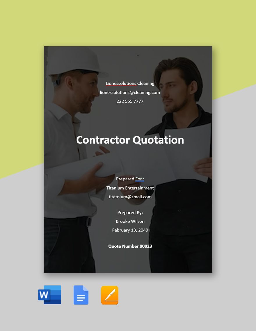 Contractor Quotation Format Template in Word, Google Docs
