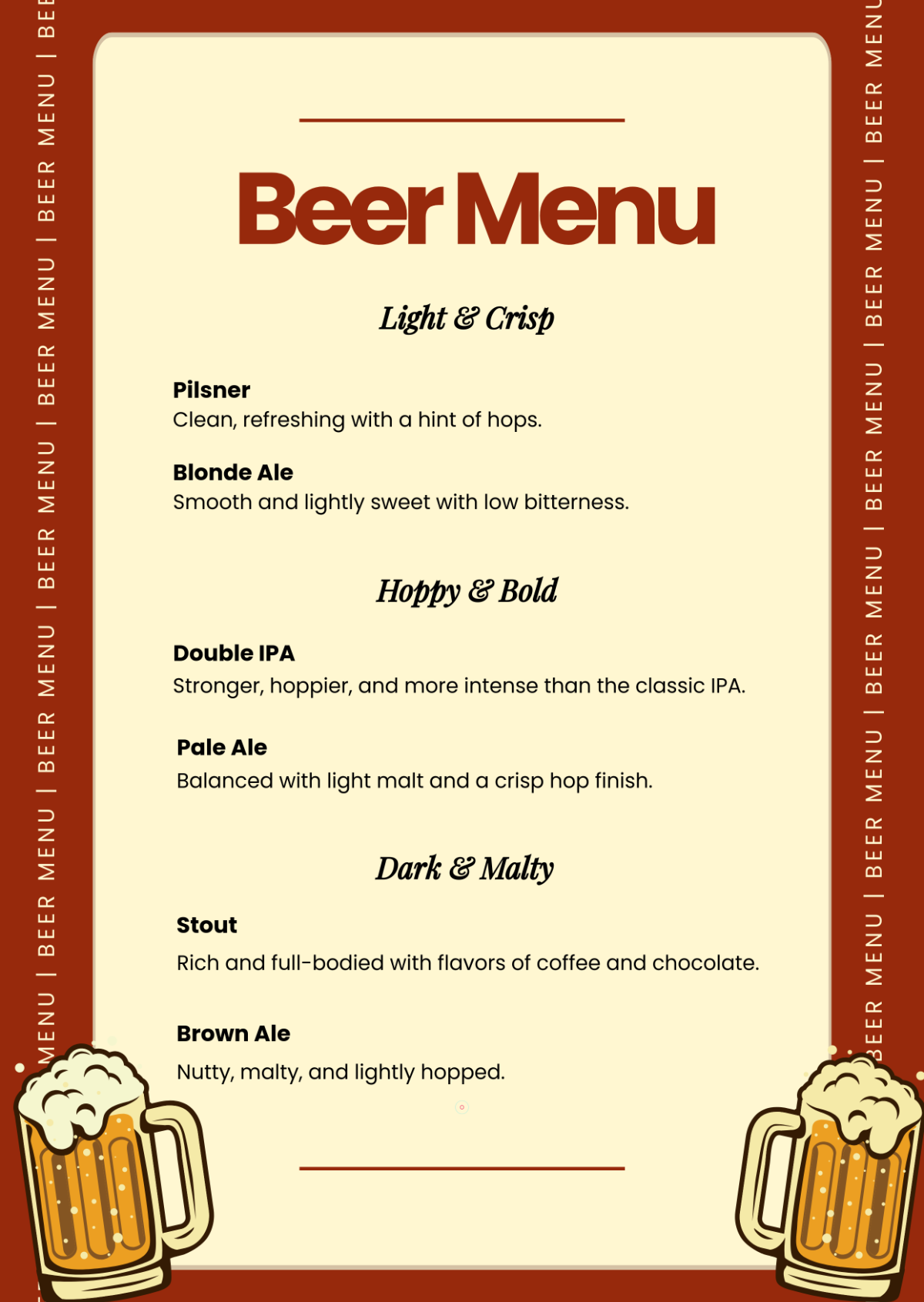 Free Beer Menu Template