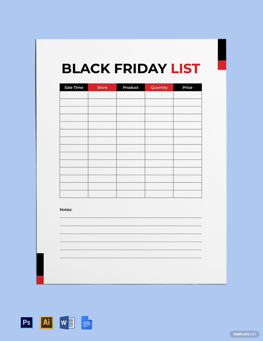 Free Black Friday List Template