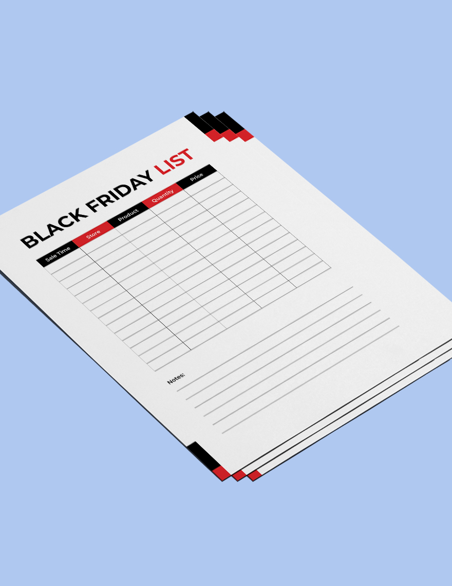 Black Friday List Template in PSD, Illustrator, Word, Google Docs