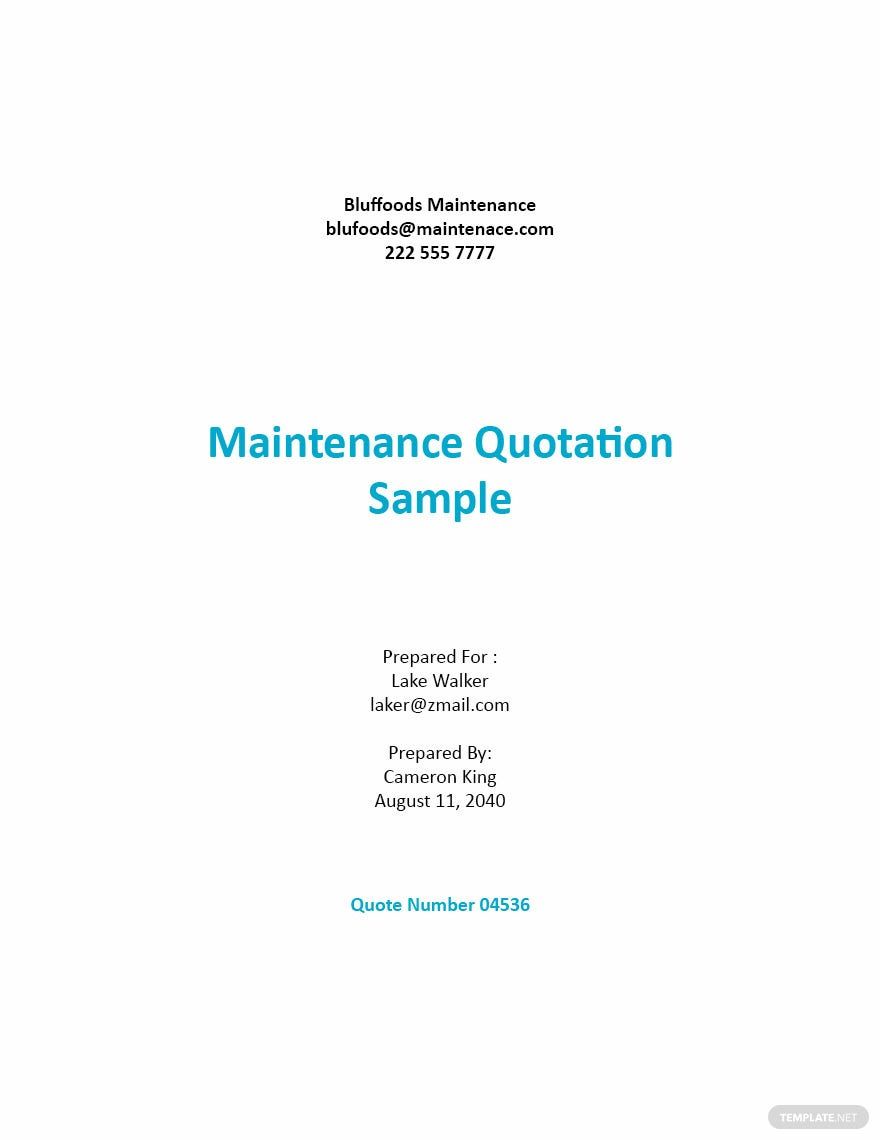 Maintenance Quotation Format Template - Google Docs, Word 