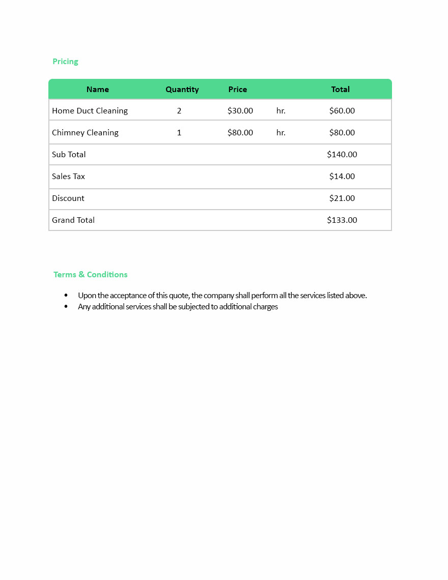 Job Quotation Format Template Google Docs, Word