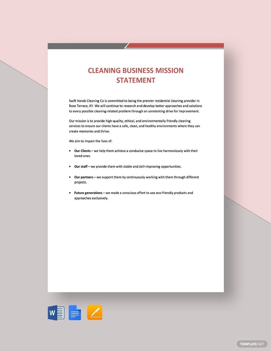 Cleaning business mission statement Template