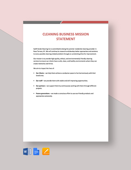 Cleaning business mission statement