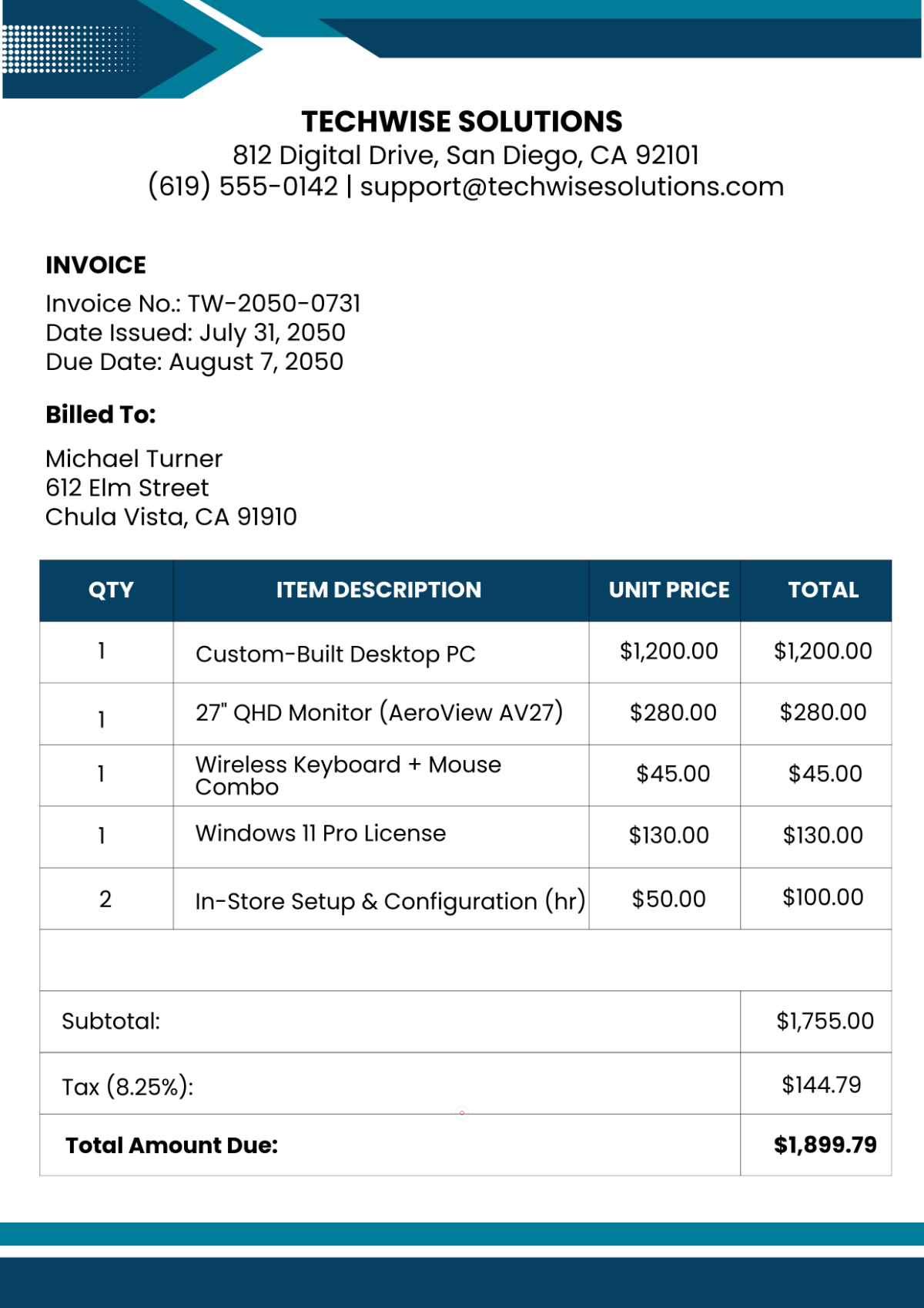 Free Professional Computer Invoice Template
