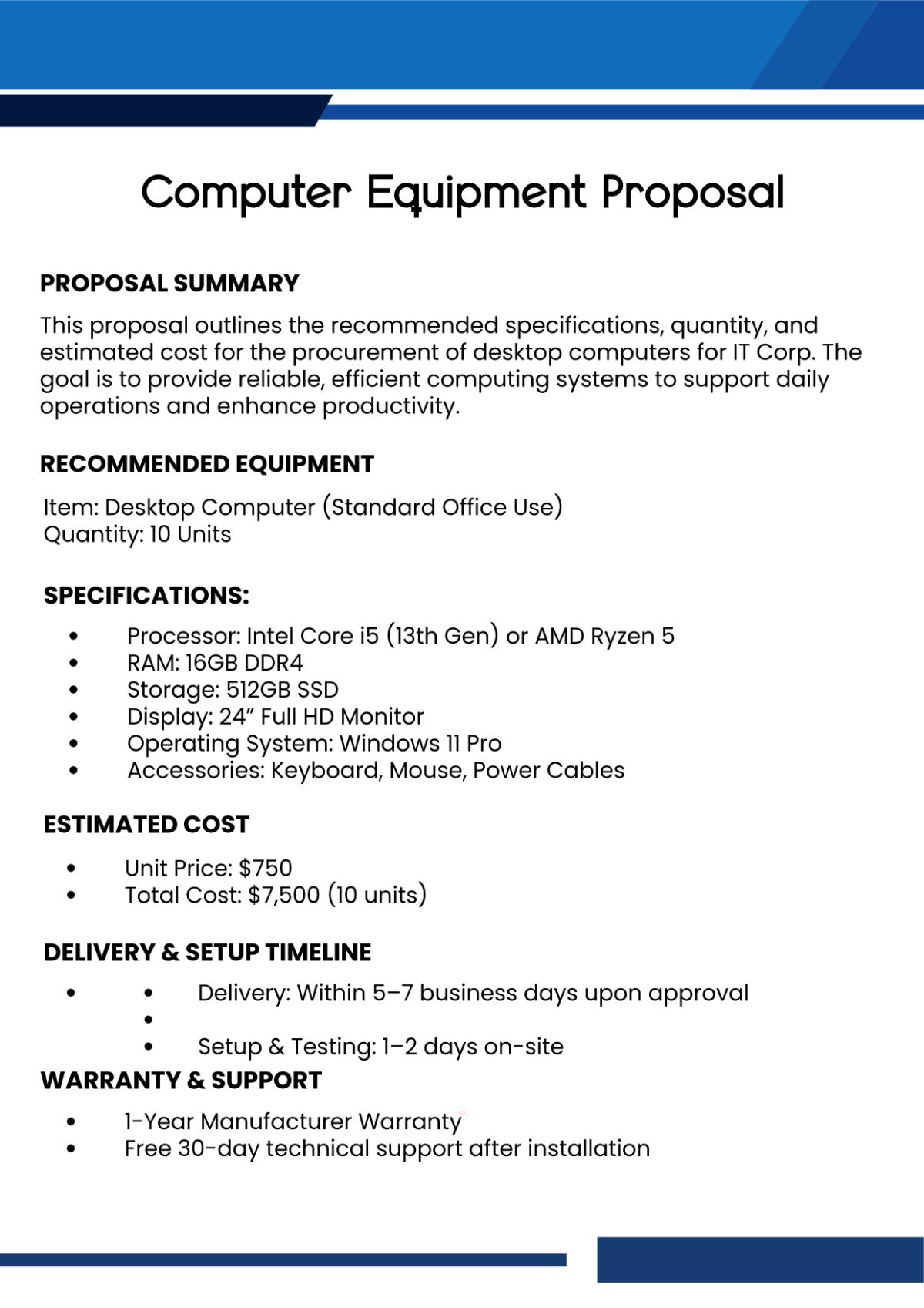 Free Simple Computer Proposal Template