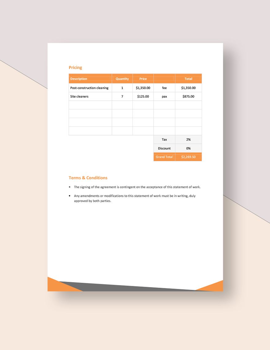 cleaning service statement of work Template