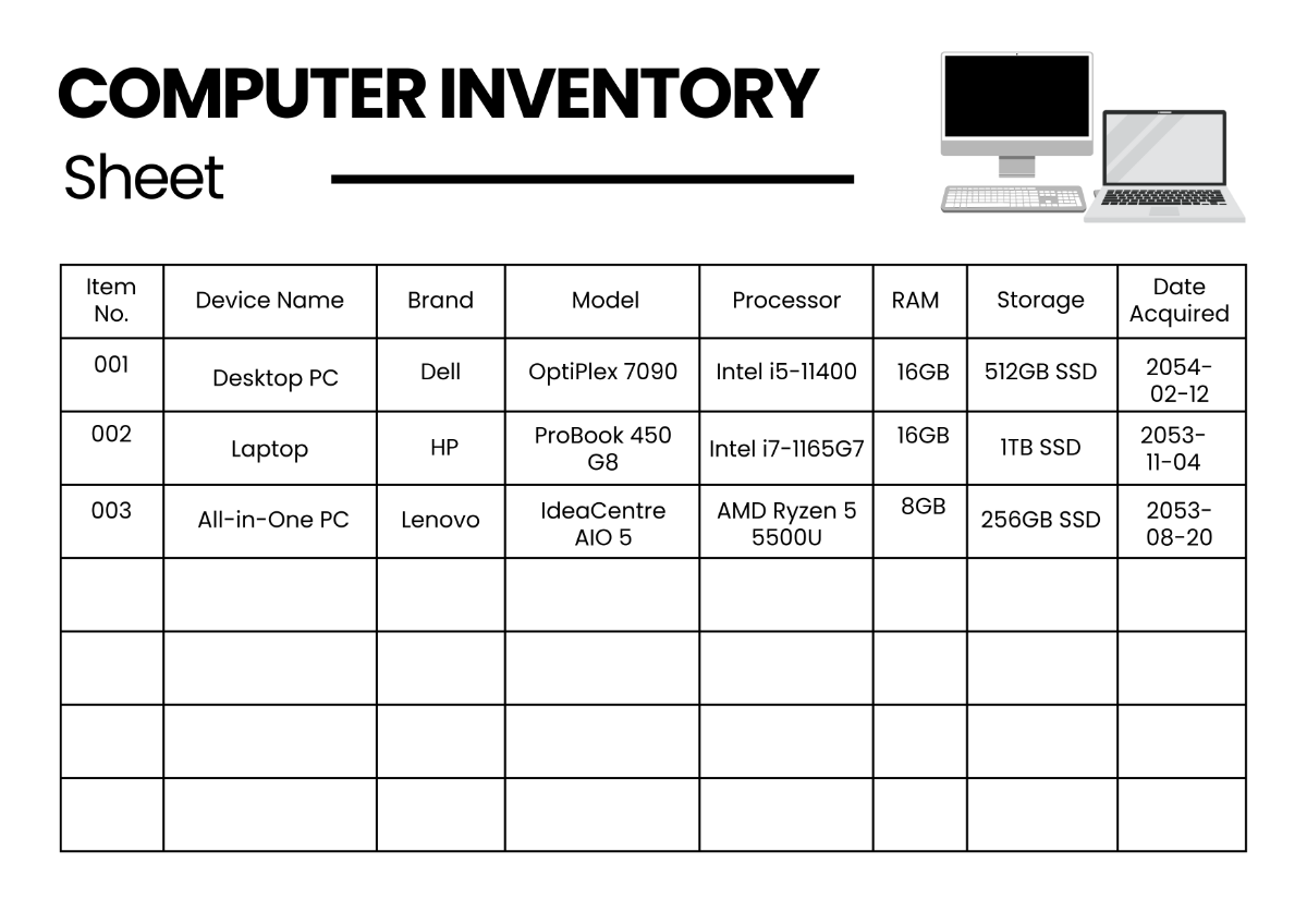 Blank Computer Inventory Sheet Template