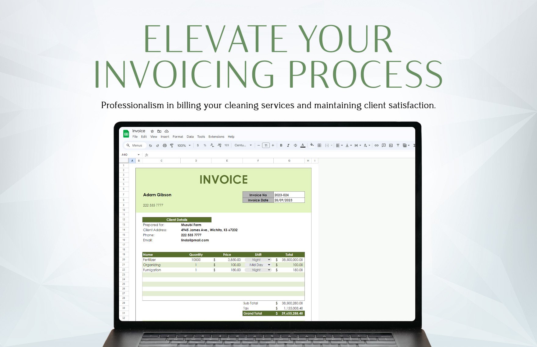 Invoice Template for Cleaning Service