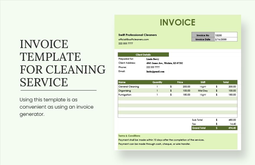 Invoice Template for Cleaning Service Template