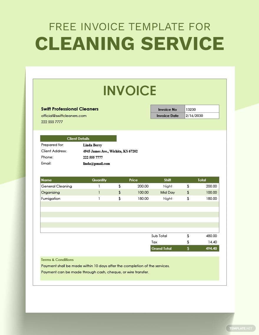 Invoice Template for Cleaning Service Template