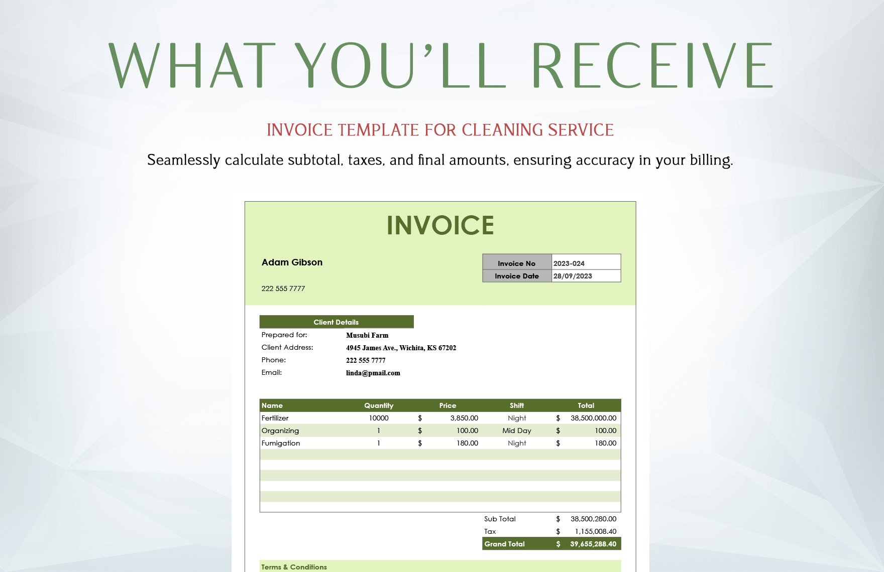 Invoice Template for Cleaning Service