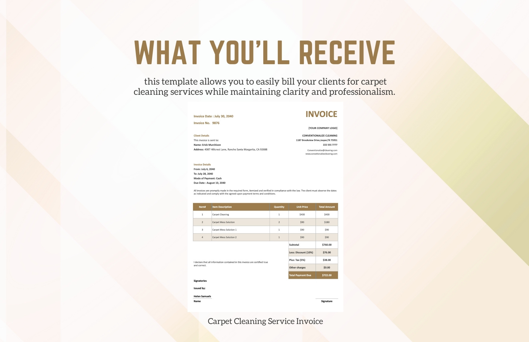 Carpet Cleaning Service Invoice Template