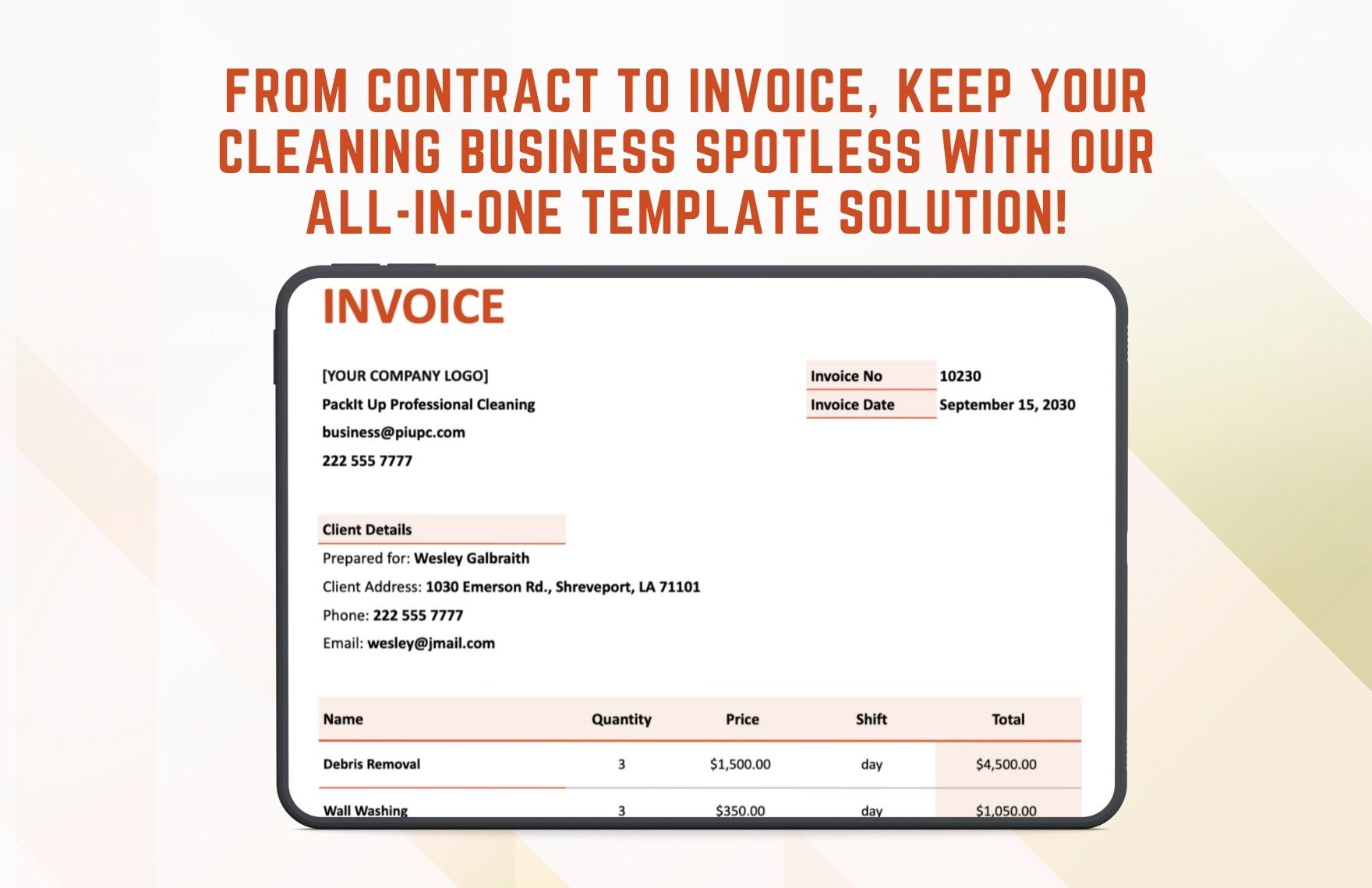 Cleaning Services Contract Agreement Invoice Template