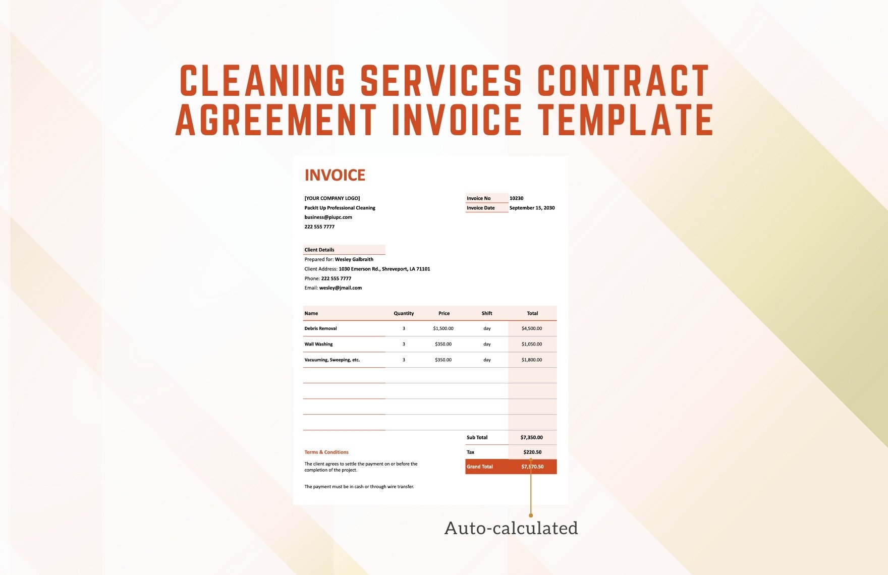 Cleaning Services Contract Agreement Invoice Template