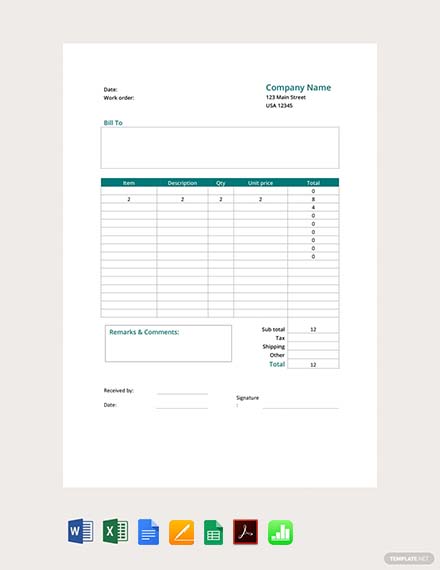 free printable work order form template pdf word doc