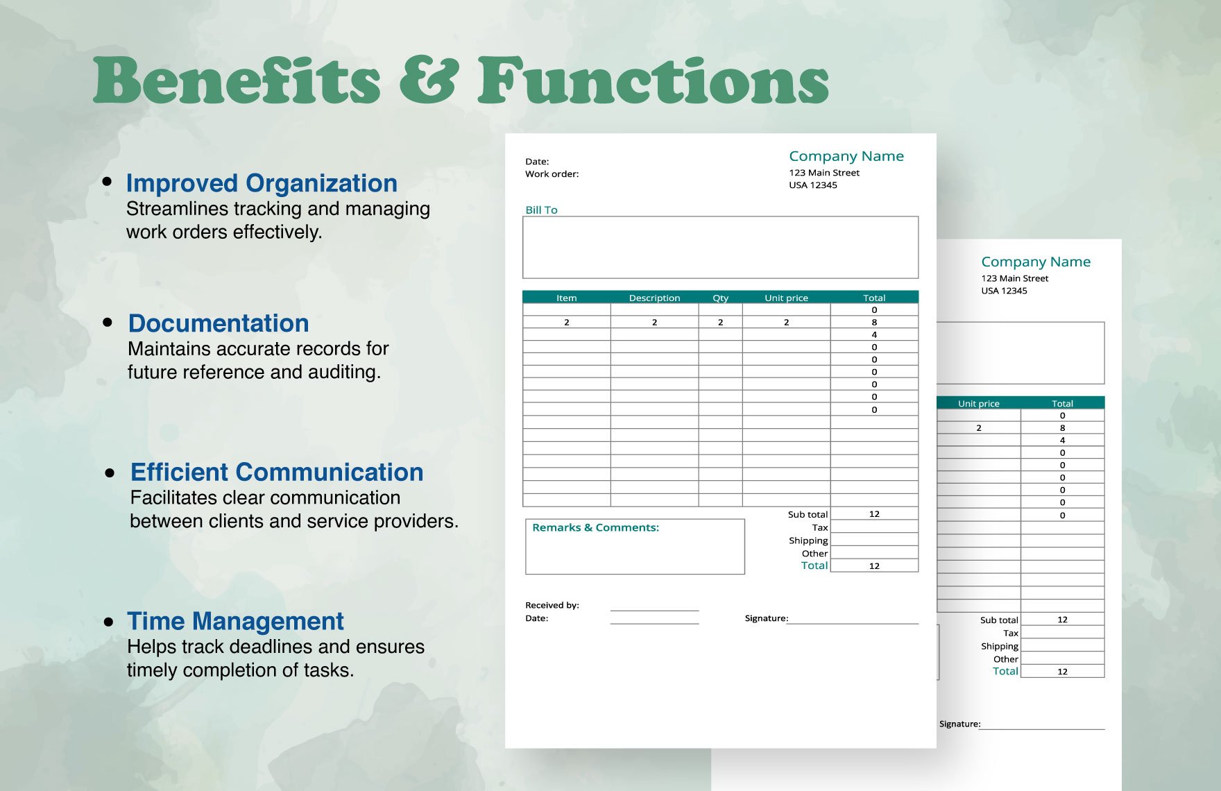 Printable Work Order Form Template