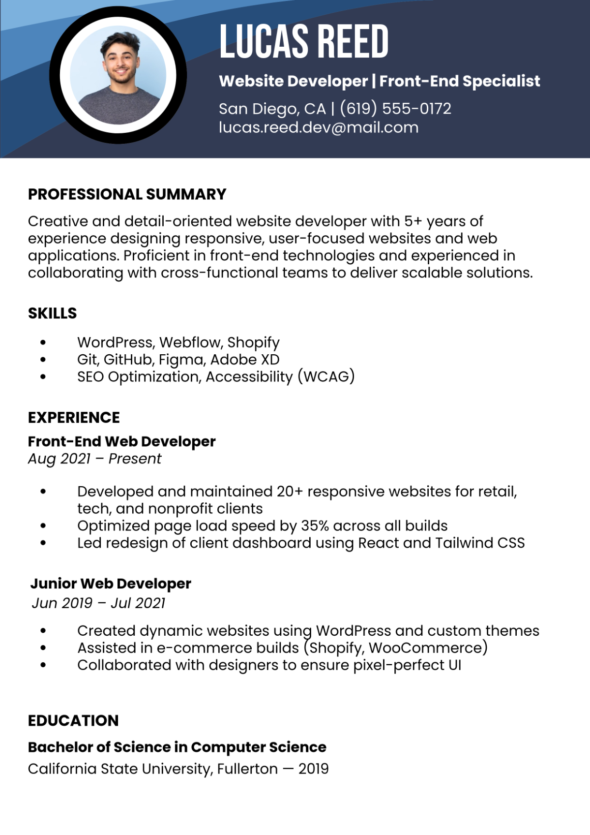 Free Computer Website Developer CV Template