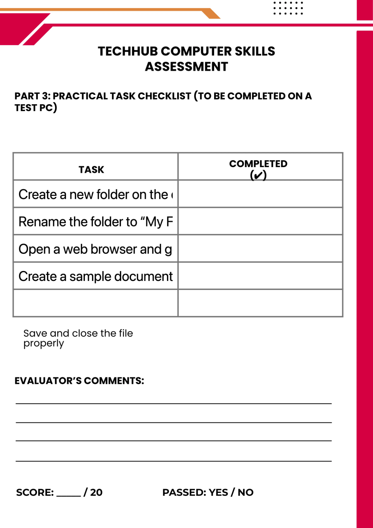 Free Computer Skills Test Template to Edit Online