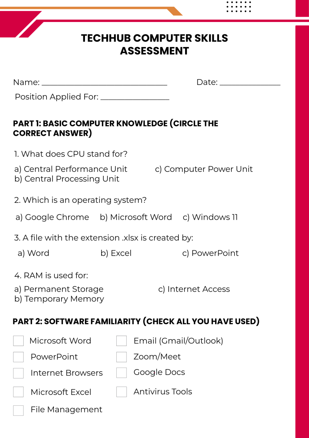 Computer Skills Test
