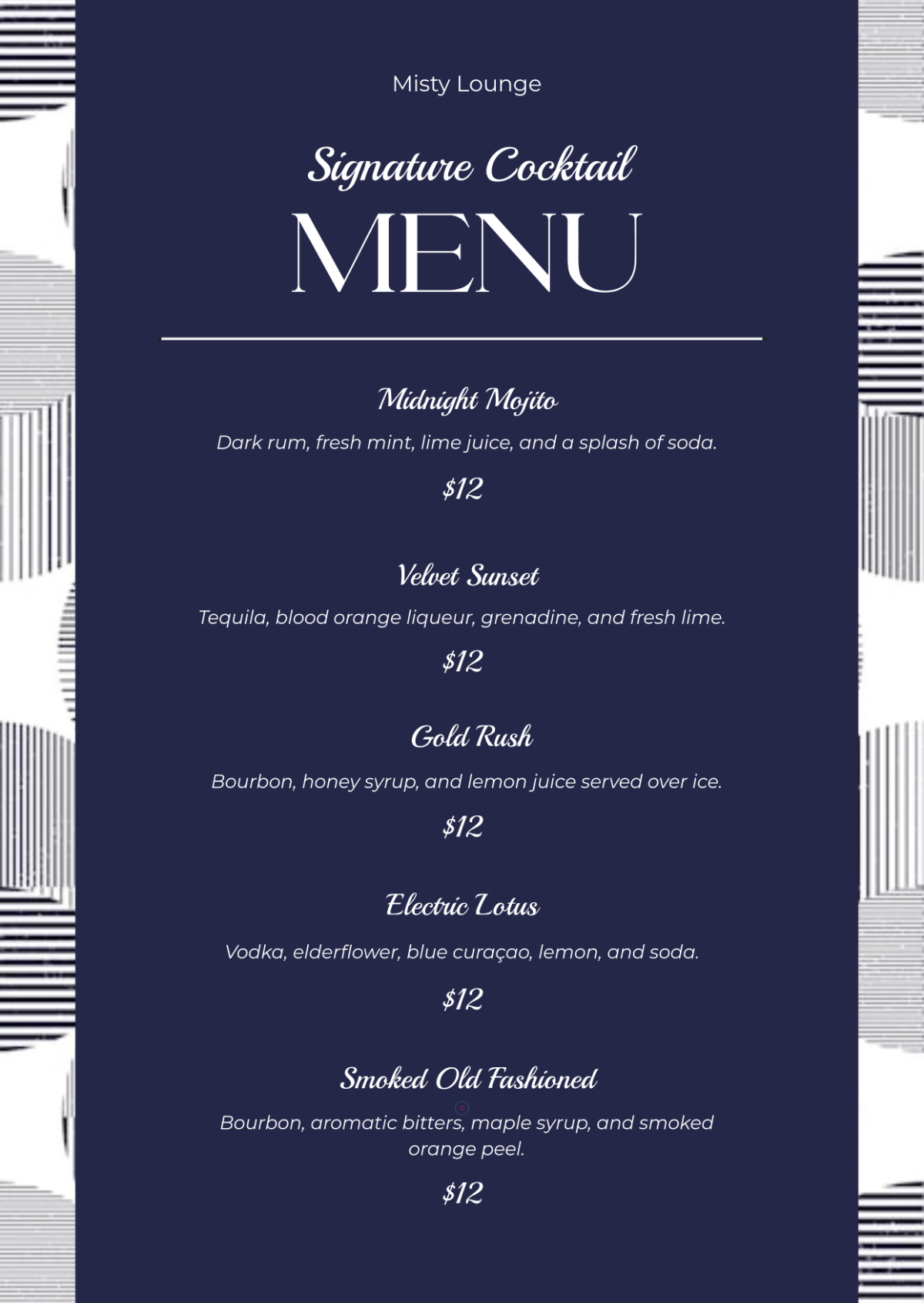 Free Cocktail Drink Menu Template