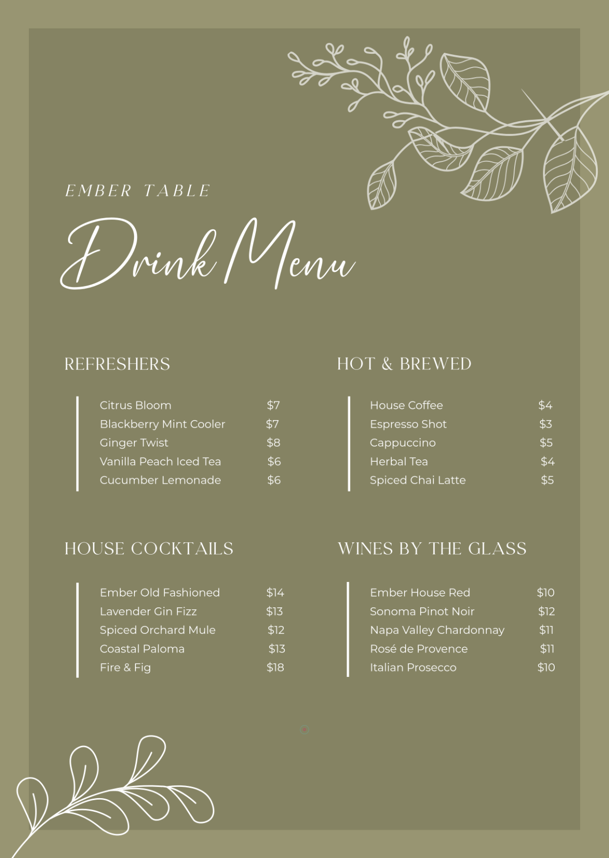 Free Restaurant Drink Menu Template