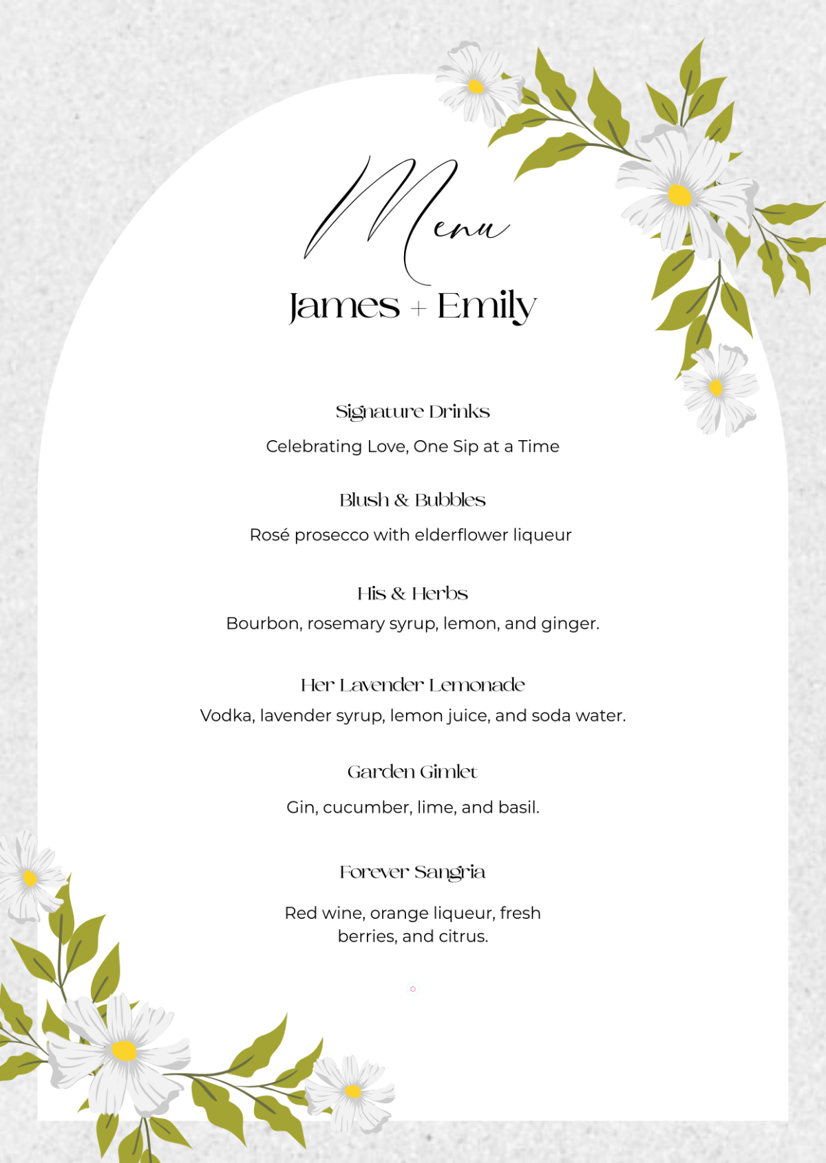 Free Wedding Drink Menu Template