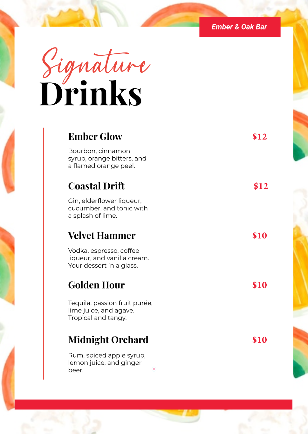 Free Signature Drink Menu Template