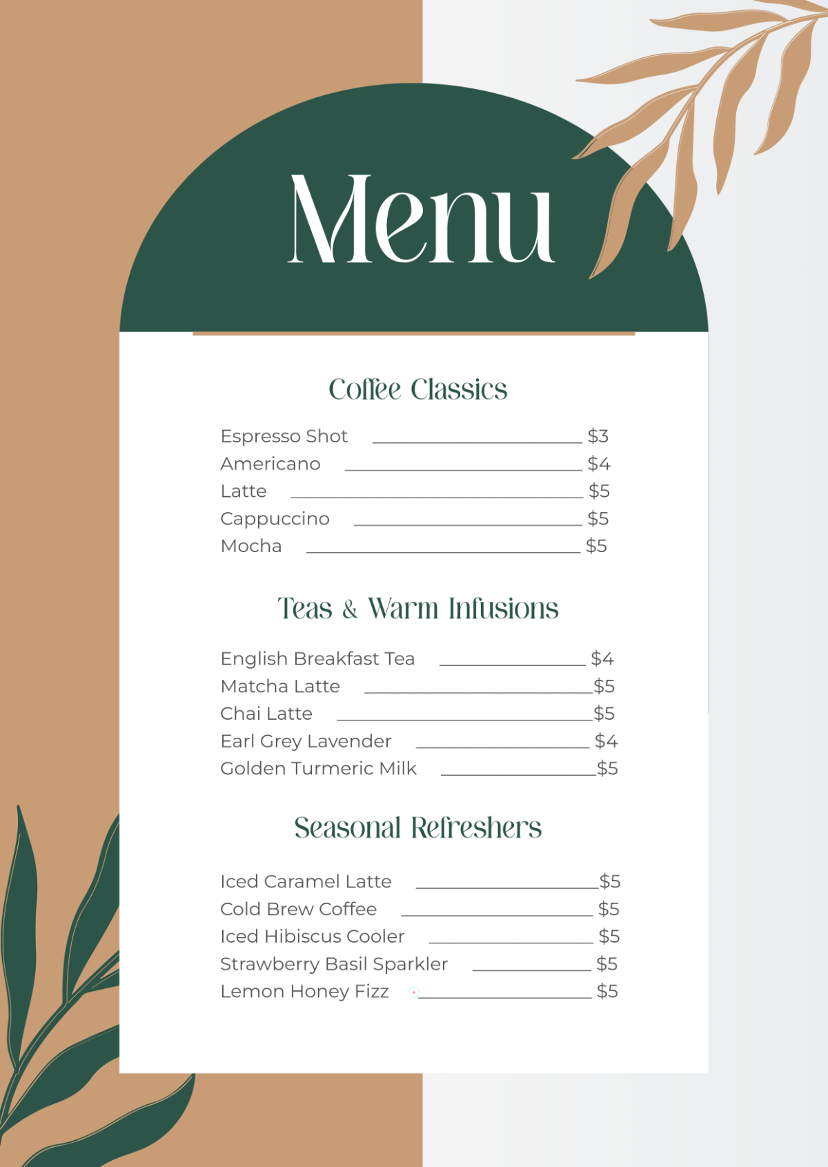 Free Aesthetic Cafe Drink Menu Template