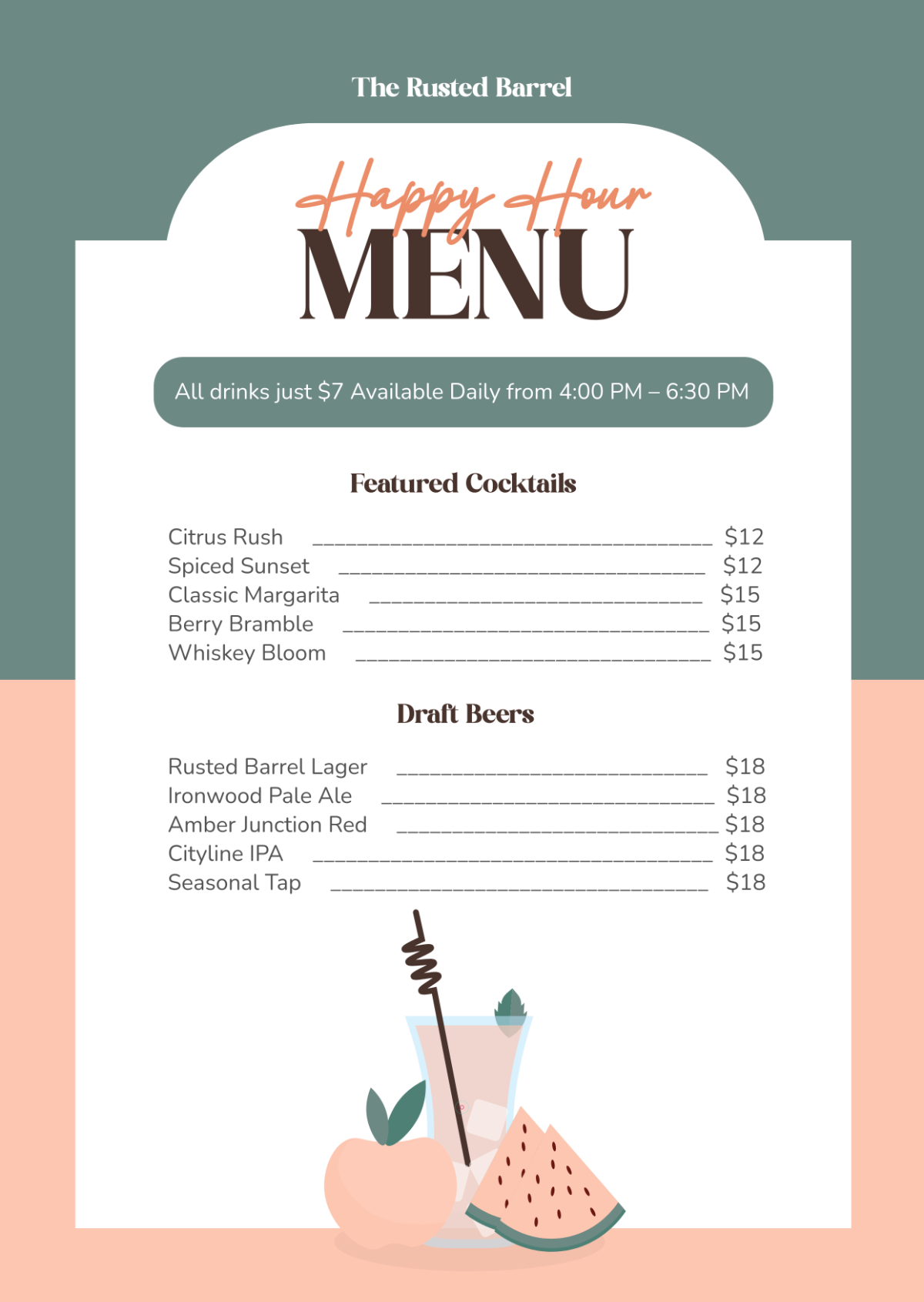 Free Happy Hour Drink Menu Template