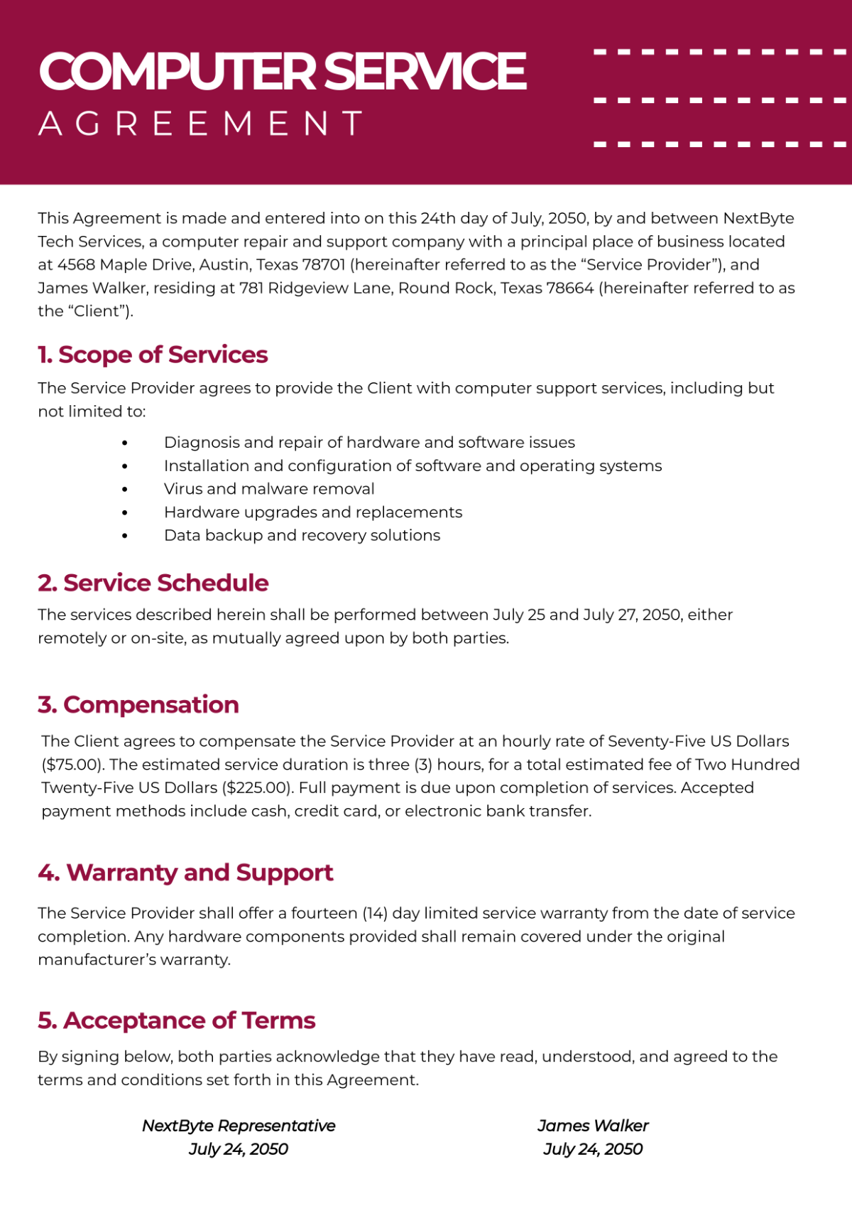 Free Computer Service Contract Template